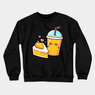 Cute Kawaii Illustration of a Mango Milkshake and a Mango Cake | Kawaii Food Crewneck Sweatshirt